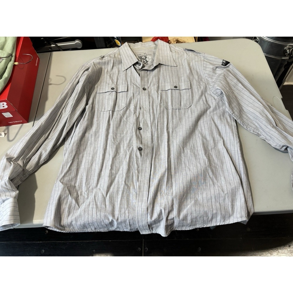 Raw State Redemption Men's Long-Sleeved Button-Up Shirt Gray 2XL Y2K Grunge‎